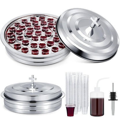 Zhehao 1 Set Holy Communion Trays for Churches with Lid, Churches Cup Fillers, 100 Disposable Communion Cups (Silver)