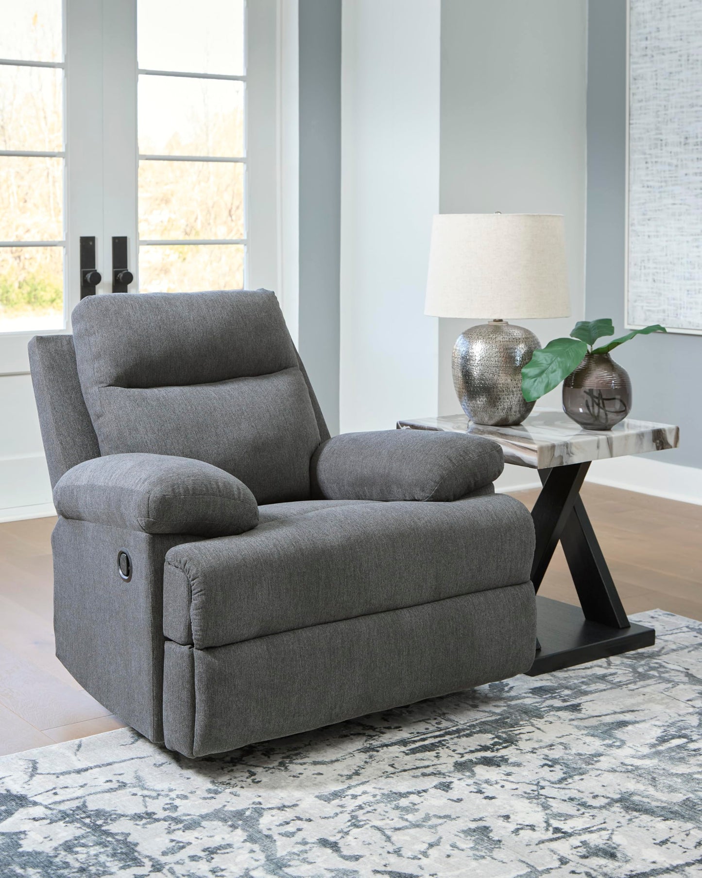 Signature Design by Ashley Yarrow Lane Classic Chenille Manual Pull Tab Reclining Loveseat, Gray