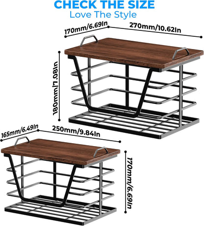 2 Pack Countertop Stackable Trash Bag Holders with Wood Top, Large & Small Garbage Bag Dispenser for Kitchen, Pantry
