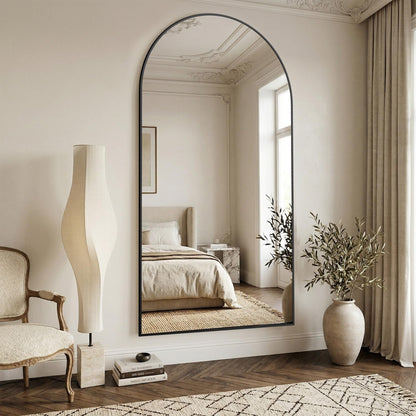 Suidia 86"x46" Arched Full Length Mirror with Stand, Full Body Mirror with Aluminum Frame, Freestanding/Leaning/Wall-Mounted, Floor Mirrors for Bedroom, Living Room, Entryway, Dressing Room, Black