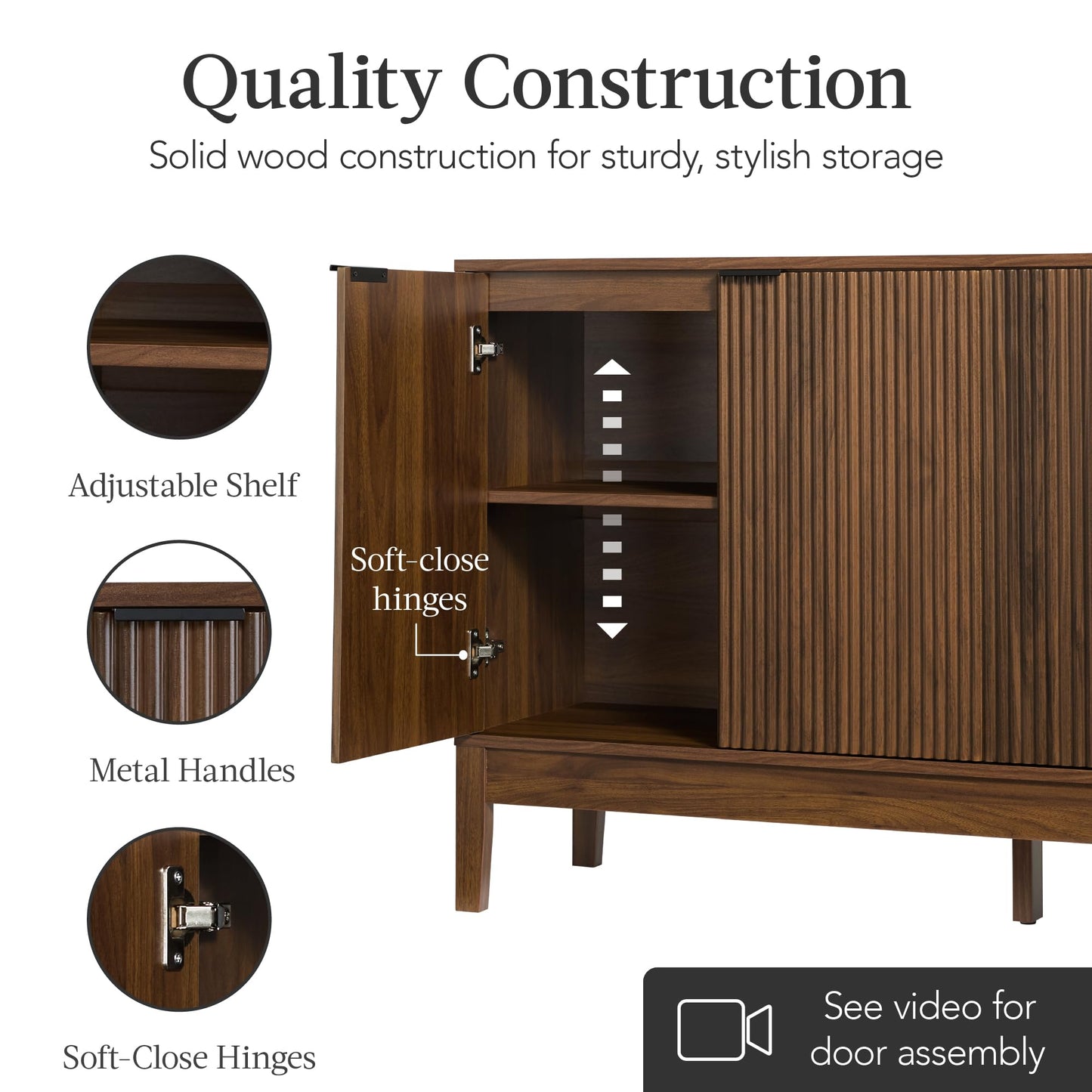 Best Choice Products 55" Modern 4-Door Sideboard Storage Cabinet, Buffet, Media Cabinet, Cupboard, Entryway Accent Table, Bookcase w/Reed Panels and Adjustable Shelves – Walnut