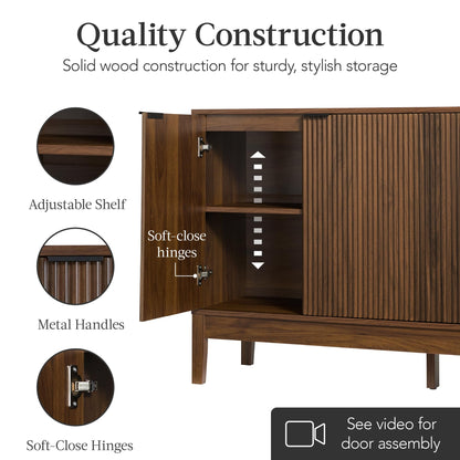 Best Choice Products 55" Modern 4-Door Sideboard Storage Cabinet, Buffet, Media Cabinet, Cupboard, Entryway Accent Table, Bookcase w/Reed Panels and Adjustable Shelves – Walnut