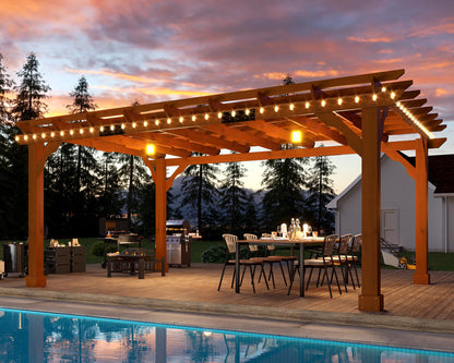 Jocisland 12x14 FT Premium Cedar Wood Pergola with Trellis Roof & Weather-Resistant Support, Outdoor Pergola Kit with Stakes, Garden Gazebo for Patio, Backyard & Events, Reddish-Brown