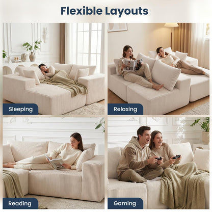 DUMOS 108” Modular Sectional Sofa, Cloud Sectional Couch with Deep Seat, Modern Modular L-Shape Sofa Couch with Chaise,Upholstered Boneless Couches for Living Room Bedroom (Beige,Left Facing Chaise)