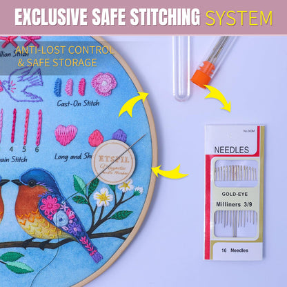 ETSPIL Beginner Embroidery Kit for Adults, 3-Pack Full-Color Stamped Animal Designs, Companionship Theme, Master 19 Stitches with 4K Step-by-Step Videos & Needle Minder, Easy Craft Gift for Teens