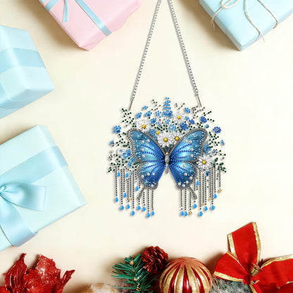 LPDJITO Butterfly Diamond Painting Pendant Kits, DIY Butterfly and Flowers Diamond Art Window Hanging Ornament for Adults, 5D Special Shape Rhinestone Pendant for Home Decoration