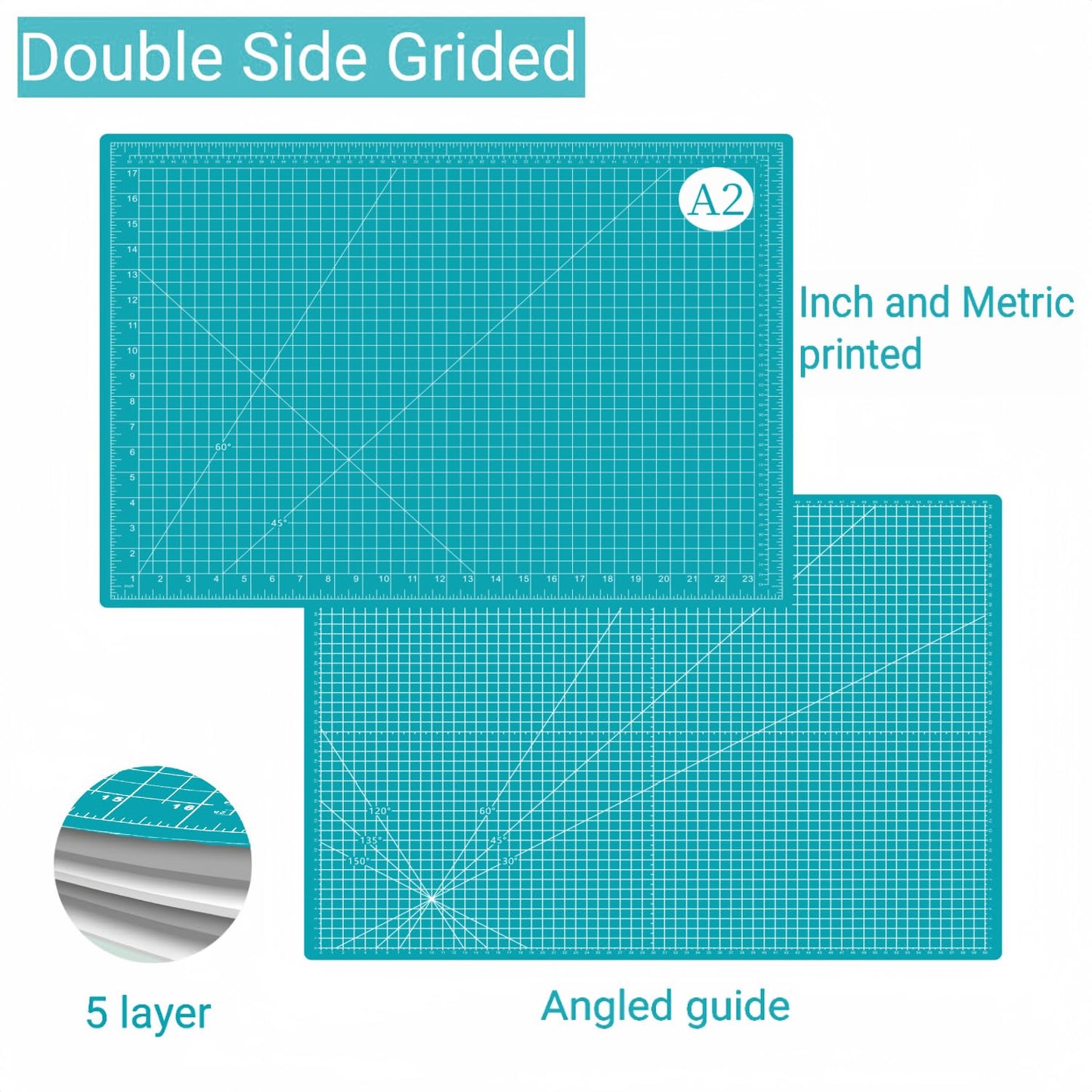 AMASEWART 18"x24" Self Healing Cutting Mat, Sewing Mat for Crafts, Double Sided 5-Ply Table Cutting Board for Fabric Quilting Leather Modeling Hobby Project, Turquoise
