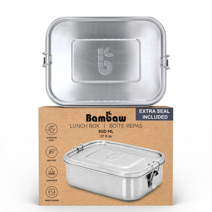 Bambaw Stainless Steel Bento Box 27 oz, Metal Lunch Box with Compartments, Leakproof Stainless Steel Lunch Container, BPA free Dishwasher Safe Metal Lunchbox
