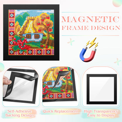 Harloon 12 Pcs Diamond Art Frames Magnetic 6 x 6 Inch Diamond Art Frames Self Adhesive Picture Frame magnetic frame for Painting Pictures Canvas Room Wall Window Door Decorations Accessories, Black