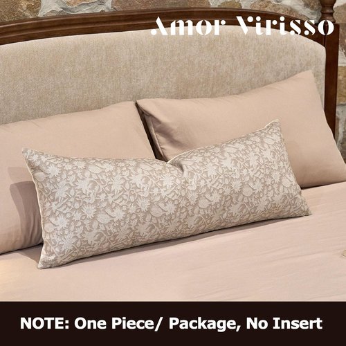 Amor Virisso Floral Throw Pillow Covers 14x36 Couch Pillows for Living Room Decorative Accent Pillow Covers Block Print Farmhouse Neutral Pillow Covers Sofa Pillows 1PC, Cream Oatmeal
