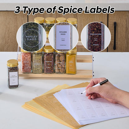 24 576 4oz Pcs Glass Spice Jars with Labels, Empty Square Spice Containers,Seasoning Bottles with Gold Metal Caps