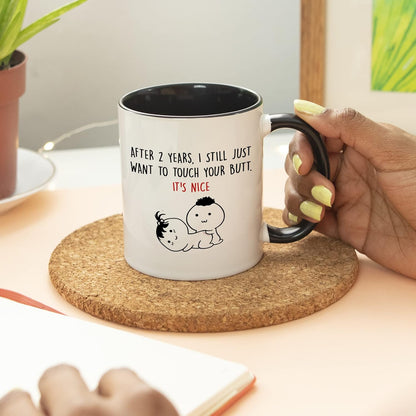 YouNique Designs 2 Year Anniversary Mug, 11 Ounces, Coffee Mug for Girlfriends and Wives (Black Handle)