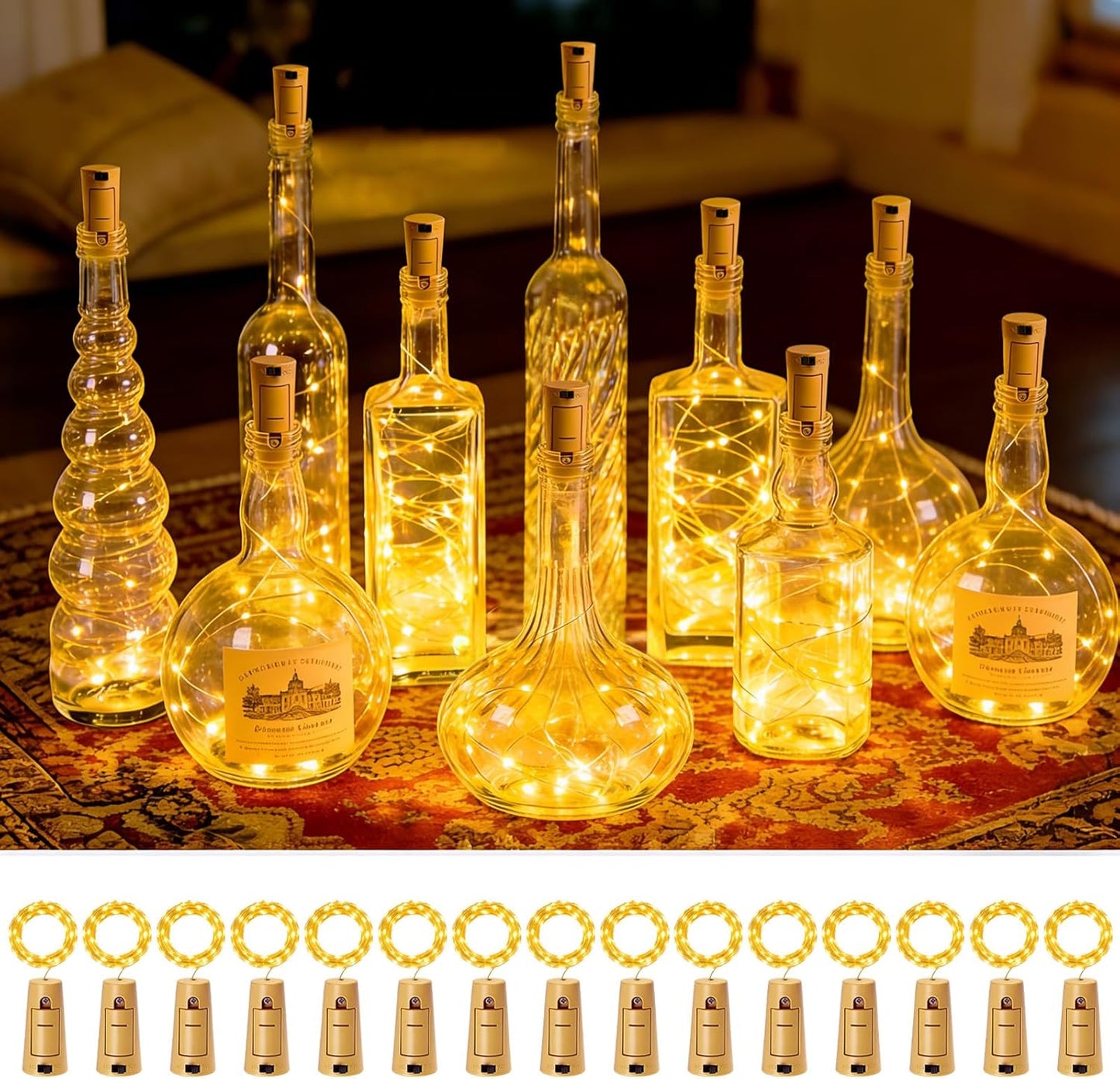 15 Pack 20 6.5 VOOKRY Wine Bottle Lights with Cork, LED ft Cork Lights Battery Operated Mini Copper Wire Bottle Lights