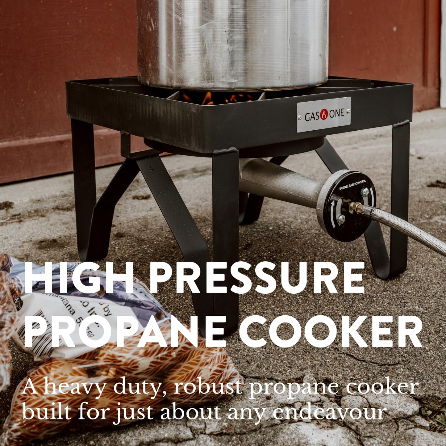 GasOne 200K BTU Propane Burner – Heavy-Duty Propane Stove – Outdoor Burner with Adjustable 0-20Psi Regulator and Steel Braided Hose – Ideal for Home Brewing, Turkey Fry