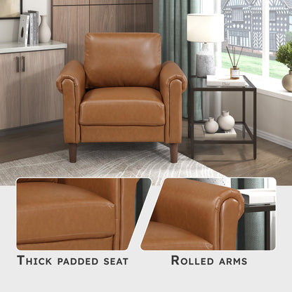 Lexicon 35" W Living Room Accent Chair, Faux Leather Upholstered Armchair with Rolled Armrest for Bedroom/Office/Waiting Room, Single Sofa Chair, Brown