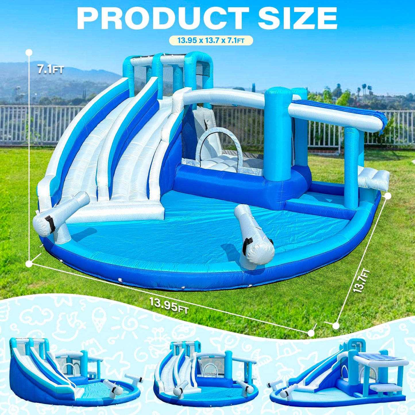 Inflatable Water Slide Bounce House, 7-in-1 Store-Themed Wet/Dry Dual-Use Slide with UL Blower, Kids' Backyard Party Summer Splash Fun Water Slide Fun for Active Kids 3-12 (Dual Slide)
