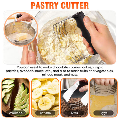 9PCS Stainless Steel Pastry Blender Set, 3 Cup Flour Sifter, Biscuit Cutter, Pastry Cutter, Dough Cutter, Silicone Baking Mats, for Cooking Cookies and Donuts, Cakes, Biscuits or Making Pancakes