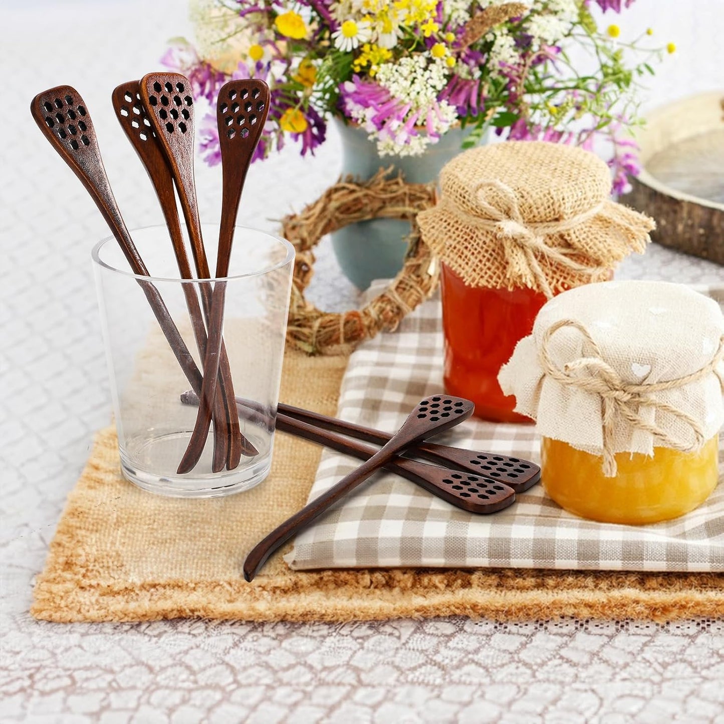 12 Pack 7'' Cididu Wood Honey Dipper, Honey Spoon Sticks, Honey Mixing Stirrers for Tea Coffee, Honey Comb Sticks