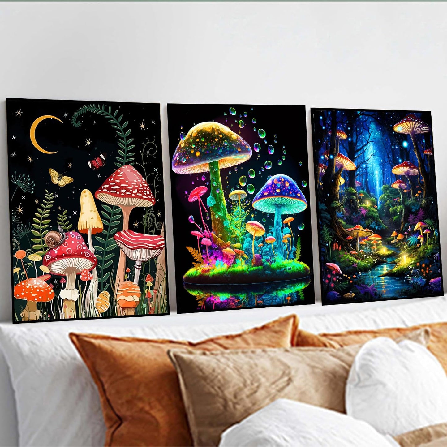 3 Pack Diamond Art Kits for Adults, Mushroom Diamond Painting Kits for Adults, 5D DIY Round Drill Gem Art Paint with Diamonds Dots Crafts Kits for Home Decor Gift 12x16inch