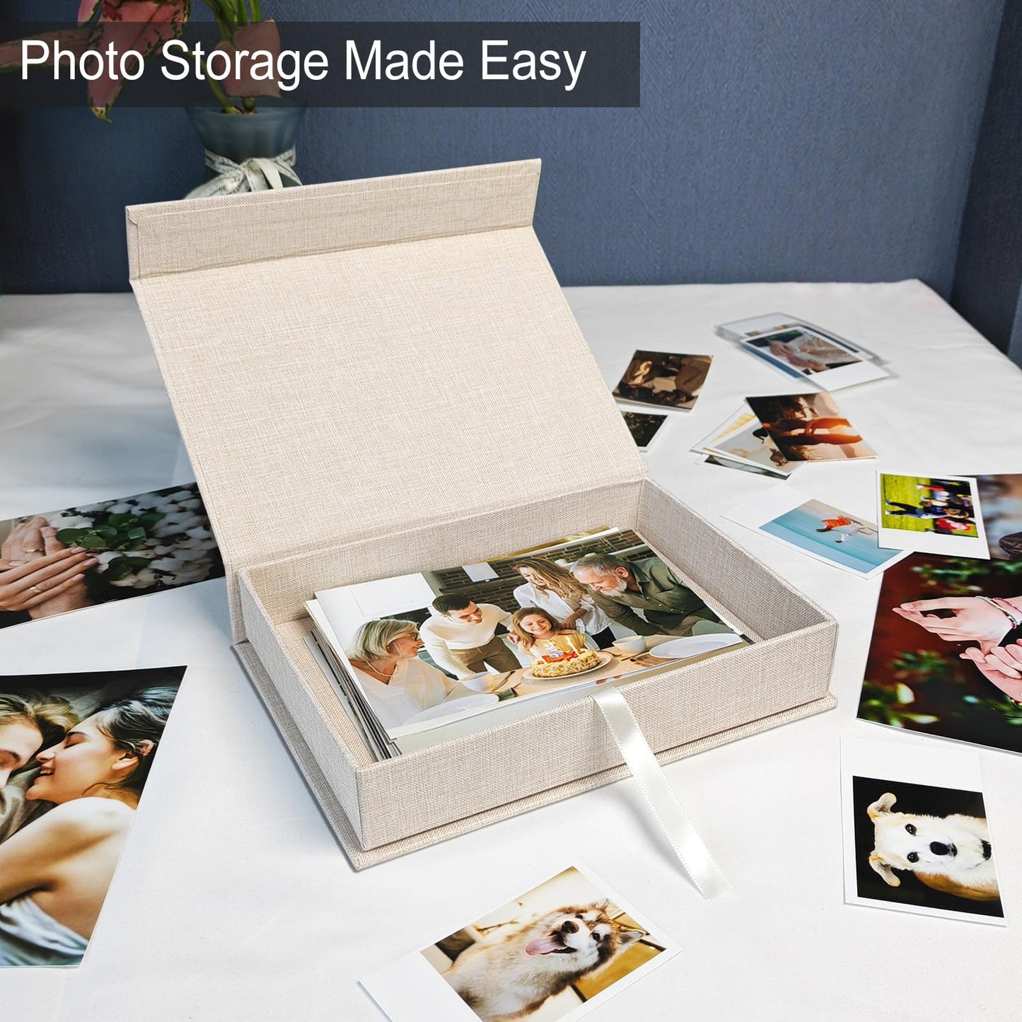 8x10" Archival Photo Storage Box with Lid – Stackable Memory Keepsake Organizer for Photos, Certificates, Jewelry & Scrapbooking Supplies, Photo Cases and Postcard Keeper Storage Container Box Beige