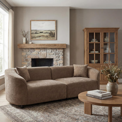 Merax 87" Curved Sofa Comfy Contemporary Upholstered Loveseat with Extra Deep Seats for Living Room Apartment Office, Brown
