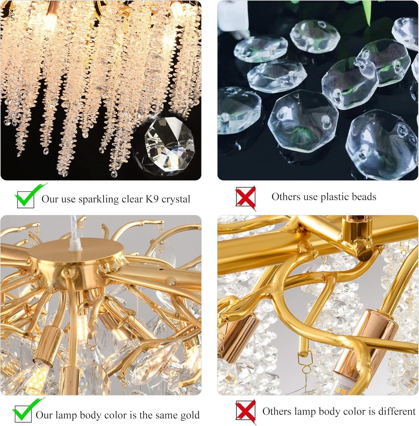 Puvaue Crystal Tree Branches Chandeliers Luxury Round Raindrop Pendant Light Fixture Ceiling Hanging Light for Dining Room Bedroom Living Room Entryway D31.5“ Gold