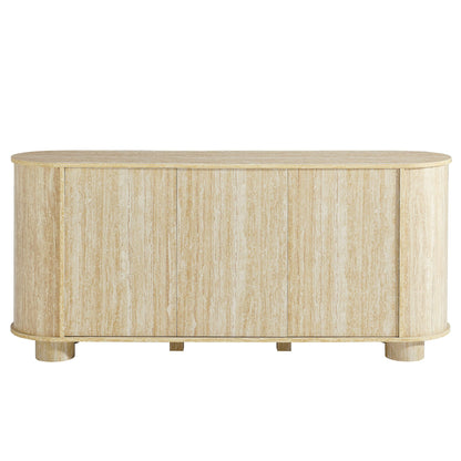 Modway Overture 63 Inch Oval Sideboard in Travertine - Buffet Cabinet with 3 Doors - Media Stand for Wall-Mounted TVs - Rounded Side Cabinet Console for Dining Room, Living Room, Hallway