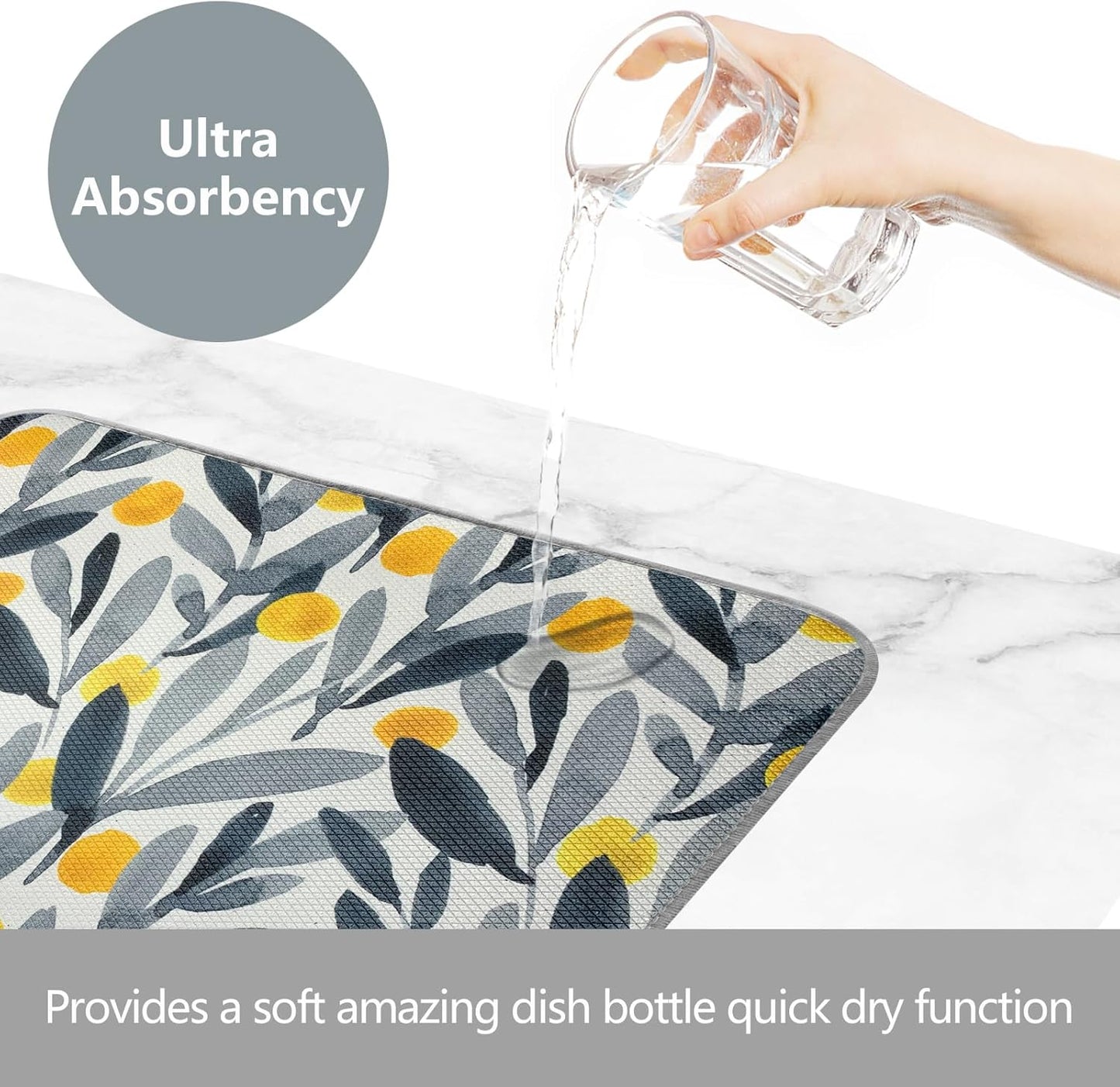 Microfiber Dish Drying Mat 16'' x 18'' - Super Absorbent Kitchen Counter Pad for Dishes, Coffee Maker Mat (Watercolor