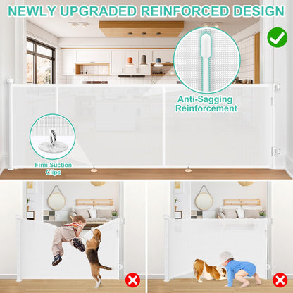 196 Inch Retractable Baby Gates Extra Wide, 41 Inch Reinforced Extra Tall Gate for Large Openings, Mesh Safety Gate for Kids Pets, Retractable Dog Gate for Pool Garages Doorway Indoor Outdoor, White