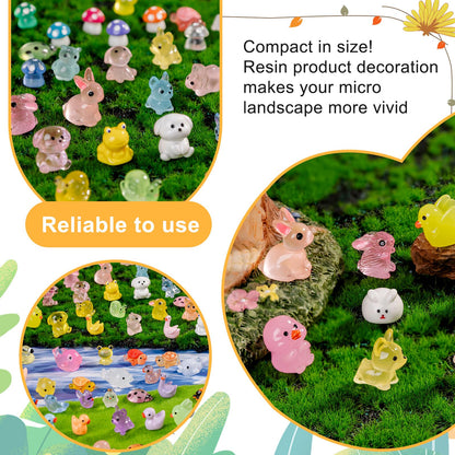 200 pcs Luminous Mini Resin Animals Many Styles Variety Tiny Animals Figures Miniature Little Small Animal Figurines Bulk for Micro Fairy Garden Landscape Accessories Hide Crafts Decor Aquarium