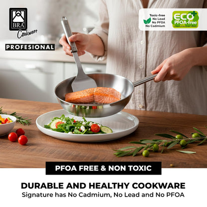 BRA COOKWARE Profesional Frying Pan | 8 inches Professional Skillet | Stainless Steel Pan w/o Non-Stick Coating | All Stovetop Compatible - Full Induction Skillet | 100% FOA Free | Brushed Finish