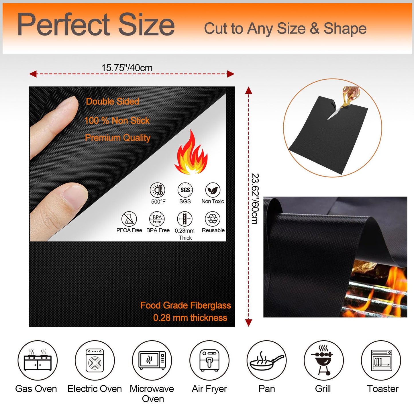 Oven Liners for Bottom of Oven, 16x24 inch Thick Heavy Duty Non Stick Teflon Oven Mats, BPA and PFOA Free Reusable Oven Liners for Bottom of Electric Oven (5 Pack)