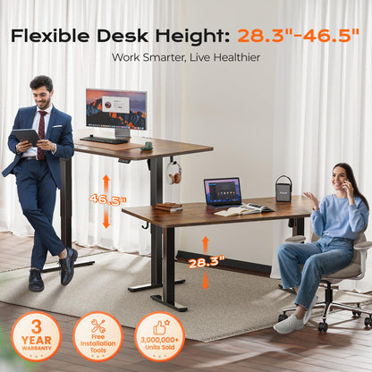 Huuger 61 x 28 Large Electric Standing Desk, Height Adjustable Computer Desk and Drafting Chair with Back Bundle