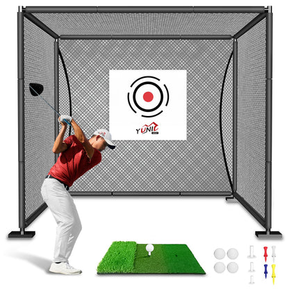 YUNIC Golf Driving Cage with Steel Frame, Golf Nets for Backyard Driving for Full Swing and Chipping Practice Indoor Outdoor (Black, 10'(W) x8'(H) x8'(D))