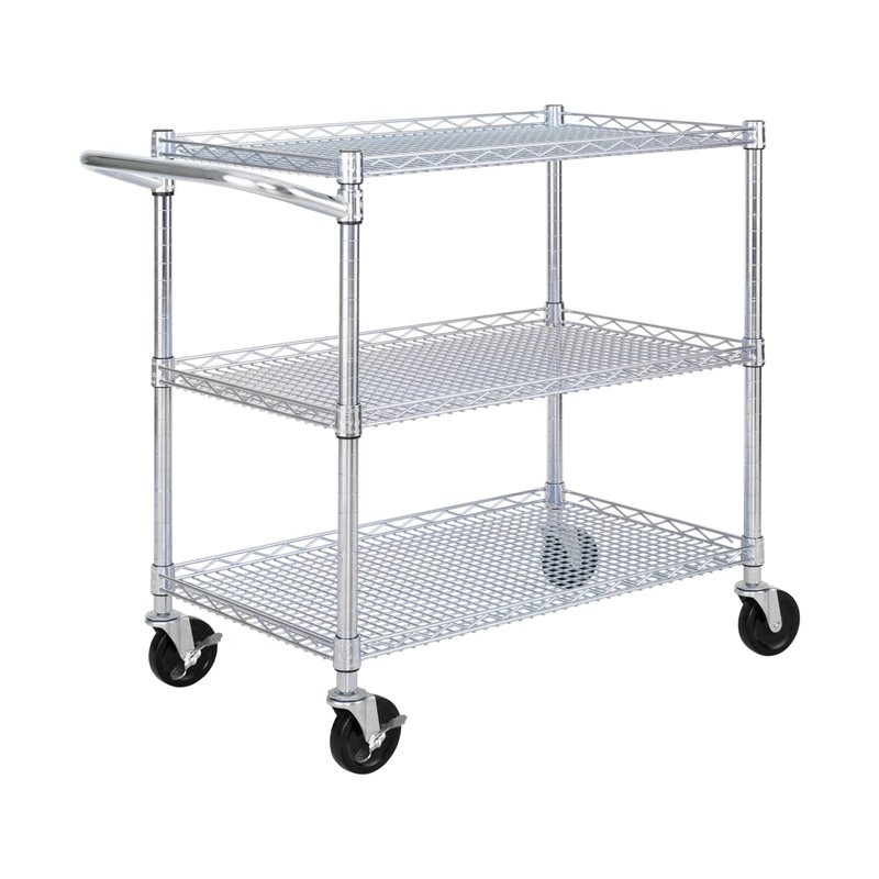 Seville Classics UltraDurable NSF Commercial Heavy Duty Metal Rolling Utility Cart, w/ Steel Shelves, Handle Bar for Restaurant, Garage, Warehouse, Kitchen, Office, Top Shelf (36"W x 18"D)
