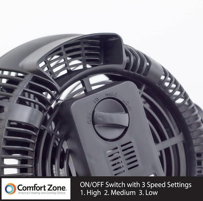 Comfort Zone Table Fan, 8 inch, 3 Speed, Electric, Wall Mountable, Adjustable Tilt, CZHV8T