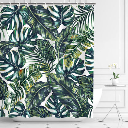 LIVILAN Green Plant Shower Curtain - Botanical Leaf Pattern, 72X72 inches with 12 Hooks