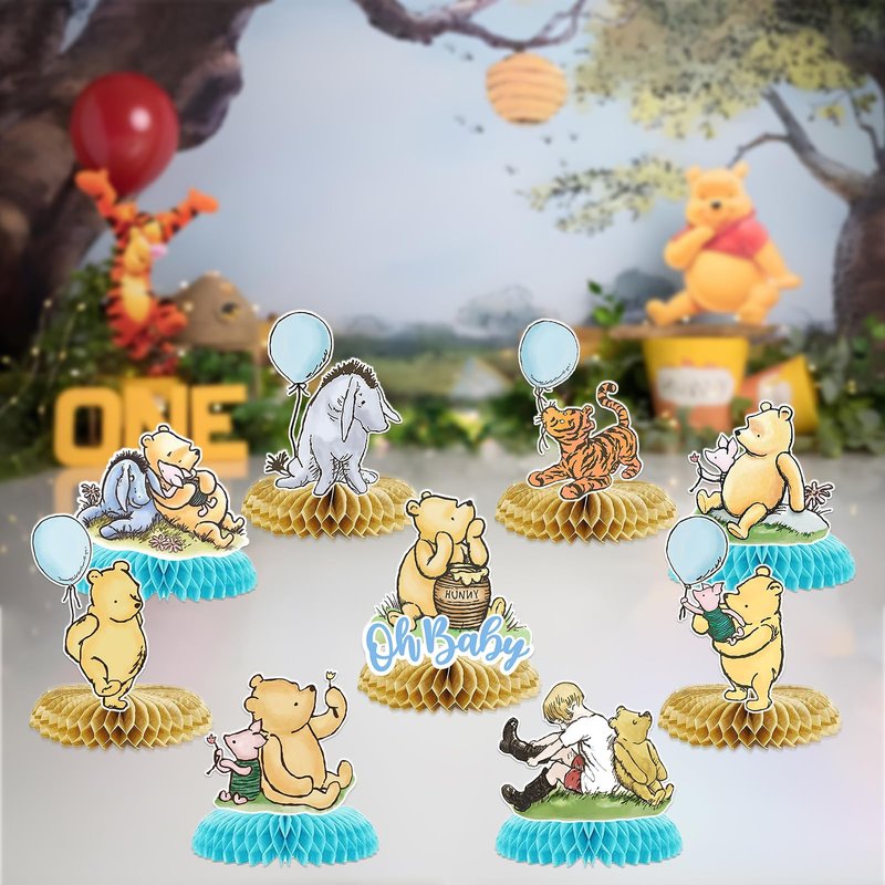 9Pcs Winnie Centerpieces for Baby Shower Decorations Boys Table Centerpieces for Birthday Decorations