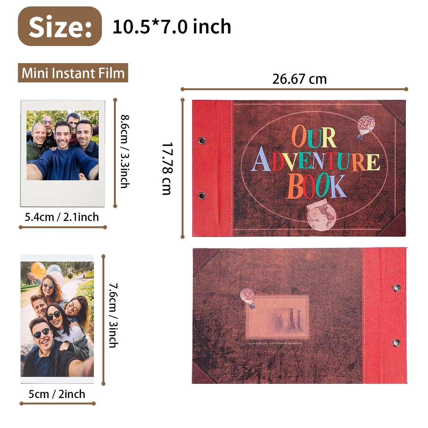 Scrapbook Photo Album,Our Adventure Scrap Book, Embossed Words Hard Cover Movie Up Travel Book for Anniversary, Wedding, Travelling, Baby Shower, etc (Leather Adventure Book)