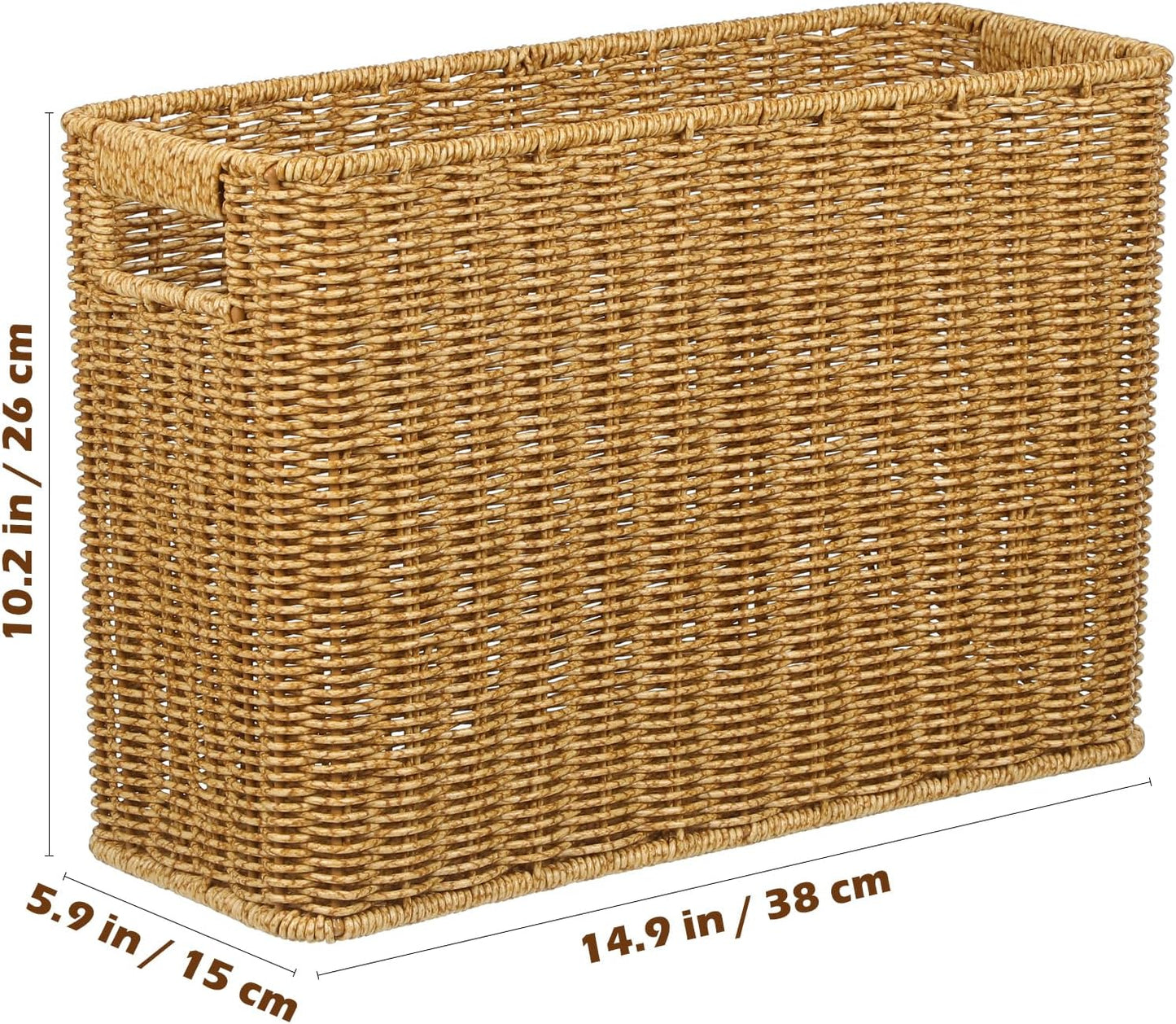 Healeved Woven Seagrass Magazine Basket, Floor Magazine Holder for Books, Newspapers, Tablets