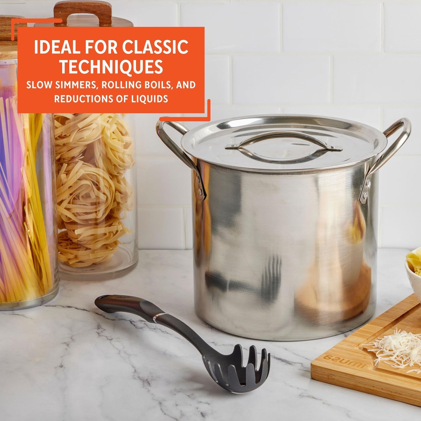 IMUSA 16Qt Stainless Steel Stock Pot with Lid, Large Cooking Pot for Soups, Boiling Seafood, Pasta, Stews, and Family Meals