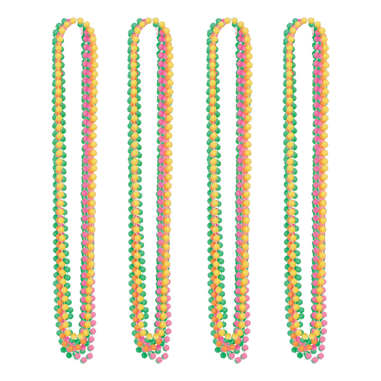 Beistle Neon Party Beads – 24 Pack Bright Round Ball Necklaces in Assorted Yellow, Green, Pink & Orange for Discos, Glow Parties, Mardi Gras, 70s, 80s and 90s Decade Theme, Festivals and Parades, 33"