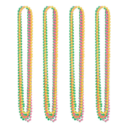 Beistle Neon Party Beads – 24 Pack Bright Round Ball Necklaces in Assorted Yellow, Green, Pink & Orange for Discos, Glow Parties, Mardi Gras, 70s, 80s and 90s Decade Theme, Festivals and Parades, 33"