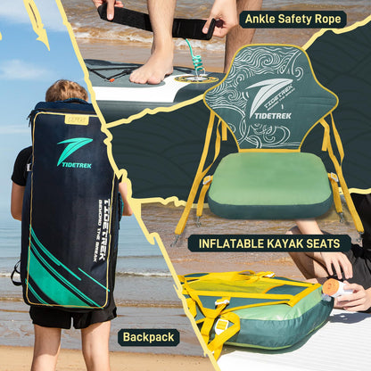TIDETREK 11'6" Inflatable Stand Up Paddle Boards, Premium SUP Accessories, Non-Slip Comfort Deck for Youth & Adults (Royal Teal/Kayak Seat)
