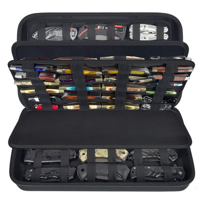 Display Case for 66+ Pocket Knives. Folding Knife Holder, Butterfly Knives Storage Organizer, Knives Roll Collection Pouch Carrier Bag for Survival Tactical Outdoor for EDC Mini Knife (Box Only)