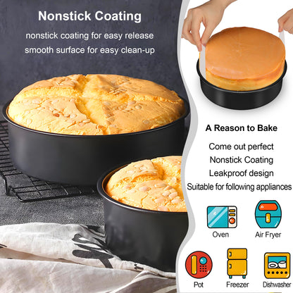 AWTBDP 8 Inch Cake Pan Set of 3, Nonstick Baking Pans Set with 100PCS Pre-cut Parchment Paper for Layer Cakes, Durable Round Cake Pans Sets for Baking for Birthday Christmas, Dishwasher Safe