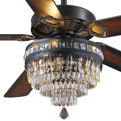 Asyko 62" Crystal Ceiling Fan Fandelier with Lights - Black Modern Crystal Chandelier Fans with Remote Control，Noiseless DC Motor, Retro/Farmhouse Lighting, Dining Room， Living Room