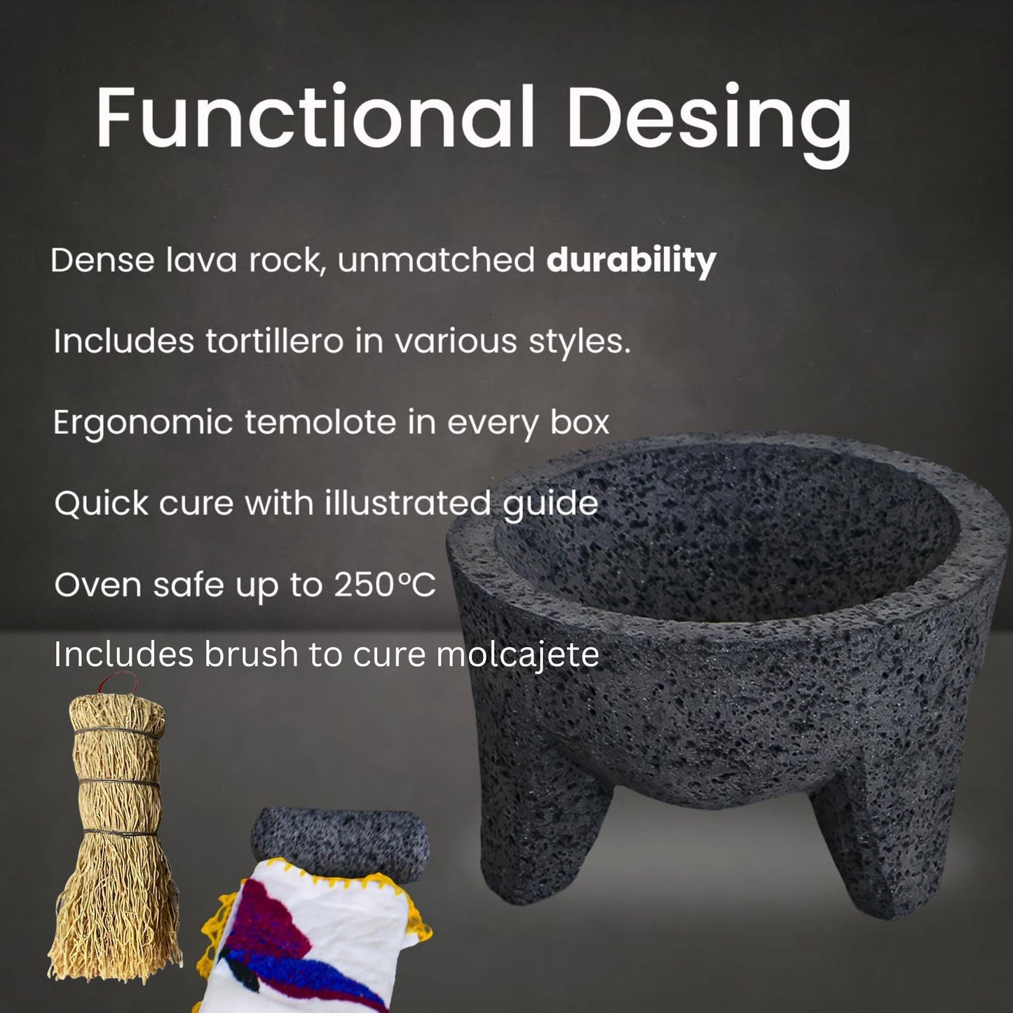 The Original Molcajete Mexicano Volcanic Rock Handmade of Authentic Lava Rock in Mexico - Molcajete de Piedra volcanica - Molcajete Mortar Pestle Bowl - Volcanic Rock Guacamole Maker