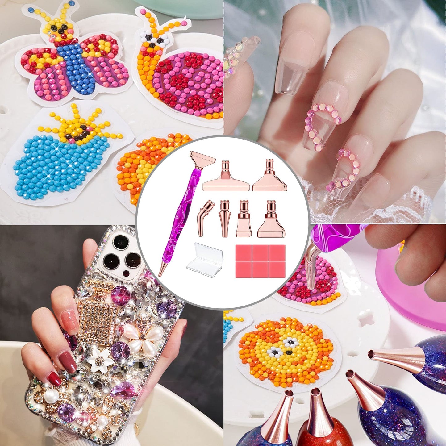 Heyseri 14PCS Diamond Painting Pen Accessories Tools Set Ergonomic Diamond Art Pen Exquisite Stainless Steel Metal Pen Tips and 6 Painting Glue Clay,Comfort Grip and Faster Drilling for DIY Craft