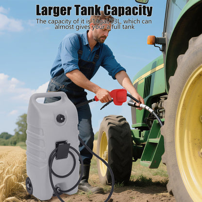Garvee 14 gal Portable Fuel Tank, Gray Fuel Storage Container with Manual Siphon Pump & 10 ft Hose, Gasoline Diesel Caddy with Wheels, Fuel Transfer Tank for Car, ATV, Boat, Lawn Mower, Generator